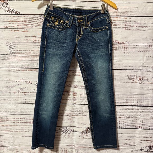 True Religion Denim - TRUE RELIGION Big Stitch Rose Gold Disco Joey Crop Jeans